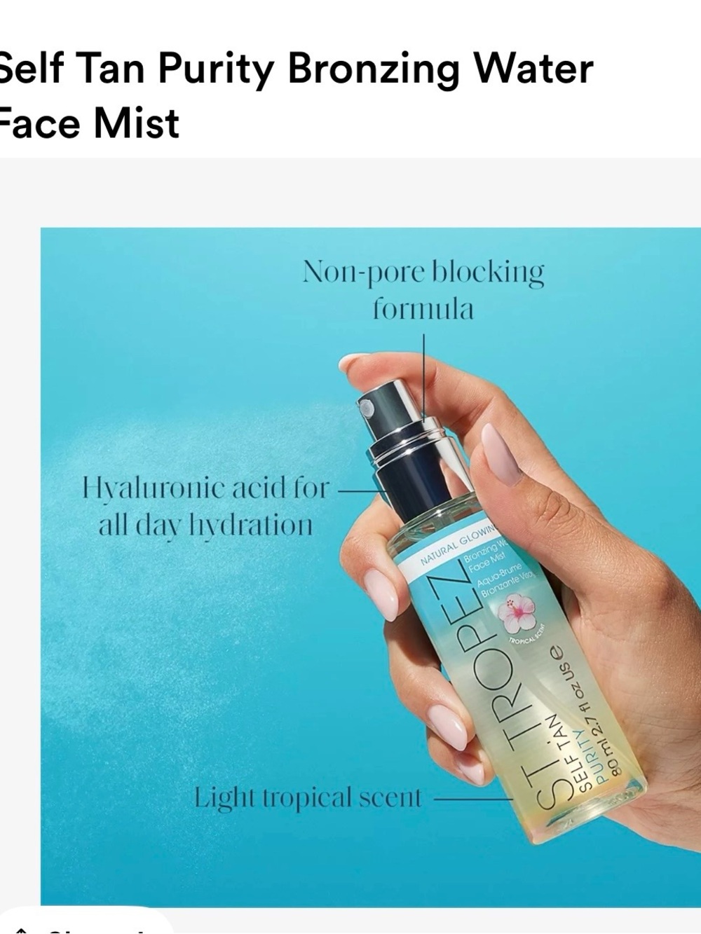 St. Tropez Self Tan Purity Bronzing Water Face Mist-like new.